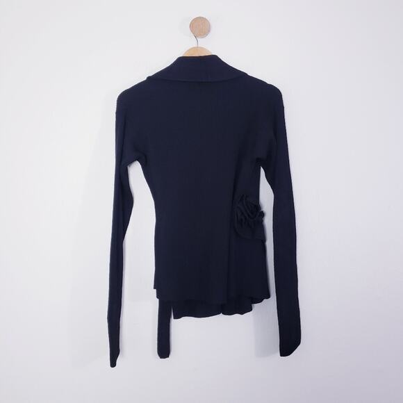 Sonia Rykiel Black Wool Blend Wrap Cardigan Ruffle Knit Sweater S - Picture 11 of 13